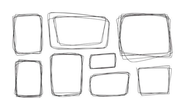 Hand drawn sketchy rectangular frames white rectangle handdrawn doodle outline