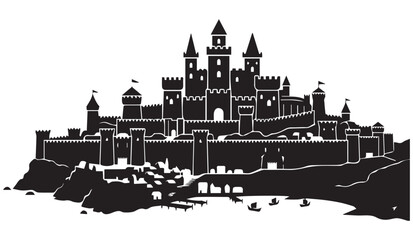 Medieval Castle Silhouette Vector Illustration © Madaheen