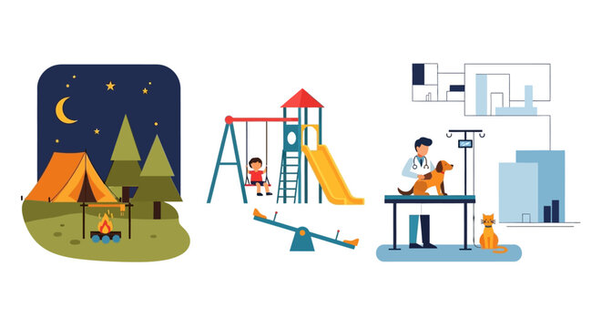 People Engaged In Outdoor Camping And Indoor Work Activities.