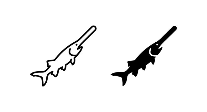 Paddlefish Vector Icons, Aquatic Wildlife Silhouettes, Simple Fish Graphics