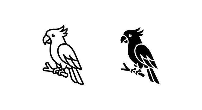 Parrot Icons, Tropical Bird Vector Art, Exotic Pet Graphics, Simple Animal Silhouettes