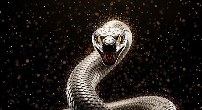 Close up of a snake with detailed scales against a dark background