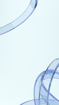 Abstract transparent blue glass ribbons on soft pastel background, minimal futuristic 3D render vertical wallpaper with copy space.  Futuristic translucent shapes create elegant fluid motion. 