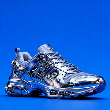 Liquid Steel Vector: Futuristic Royal Blue Sneaker Design