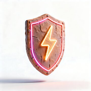 Neon Claymorphism Shield with Lightning Bolt
