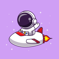 Fototapeta premium Cute Astronaut Riding Rocket Plane In Space Cartoon