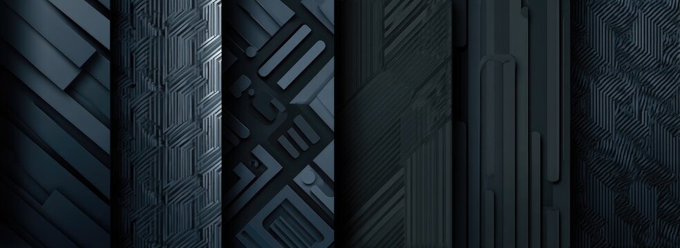 Several dark metal patterns juxtaposed, showcasing geometric and textured designs