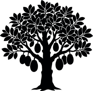 Minimalist jackfruit tree silhouette with fruits vector isolated