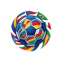 Obraz premium Soccer ball with flags of different countries celebrating sports.