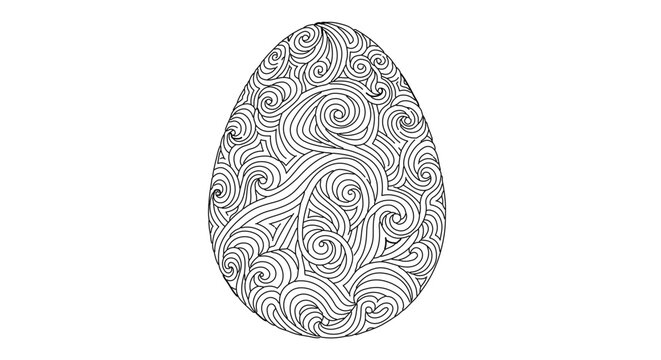 Easter egg with intricate swirl and wave pattern coloring page