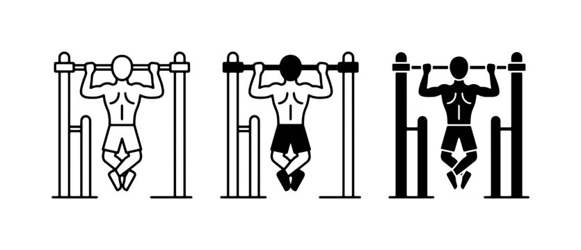 Pull Up Bar Icons, Fitness Exercise Vector Graphics, Gym Workout Symbols