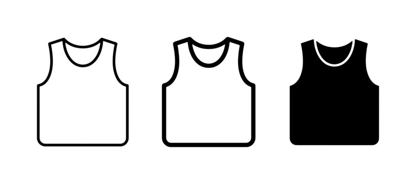 Tank Top Icons: White, Outline, Black Vector Set