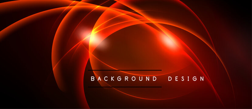 Abstract red light streaks form dynamic curves. Bright glow emanates from center, creating modern design element. Background is black.