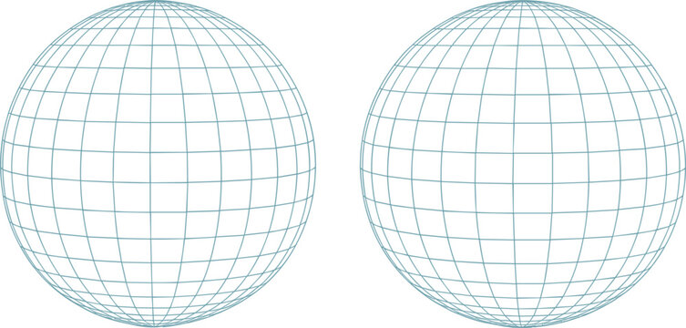 Abstract wireframe sphere globe vector illustration set, 3d grid planet earth icons on background