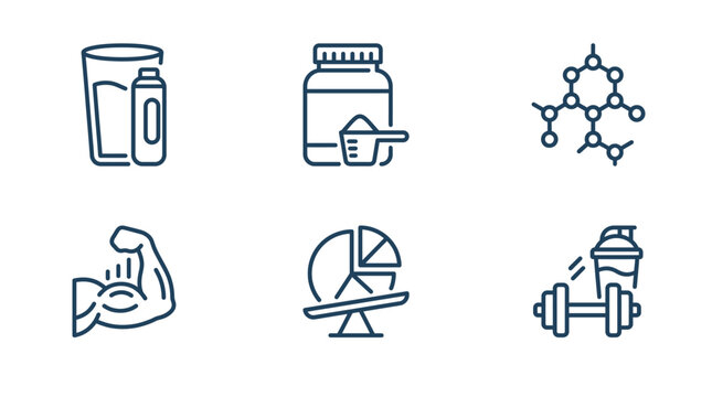 Creatine Powder Supplement Icon Set with Dosage Measurement Molecular Structure and Fitness Benefits