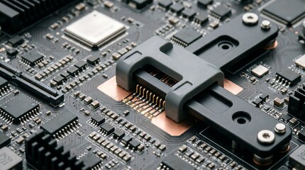 Fototapeta premium Interlocking circuit bridge bracket inside modular tech device