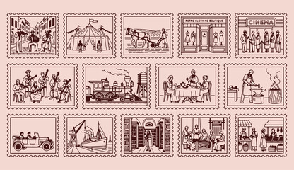 Minimal, vector, line art, train journey, travel adventures, holiday transportation, modern stamps train, travel, transport, journey, adventure, tourism, locomotive, railway, rail, vacation, trip, hol © Geetaroy