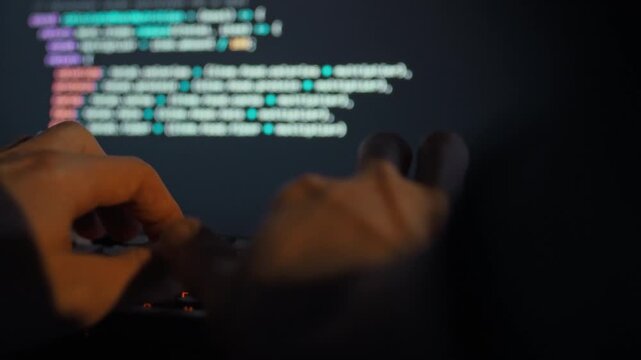 An adept programmer intensely codes on the keyboard, refining a complex machine learning model, specifically a large language model (LLM), visible on the computer screen