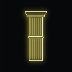 Fototapeta premium Neon glowing column icon on a black background symbolizing classical architecture and history