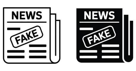 Obraz premium Fake News Newspaper Icon Set Featuring Stamp with Misinformation and Propaganda Symbols for Media Literacy and Digital Journalism Concept Illustration