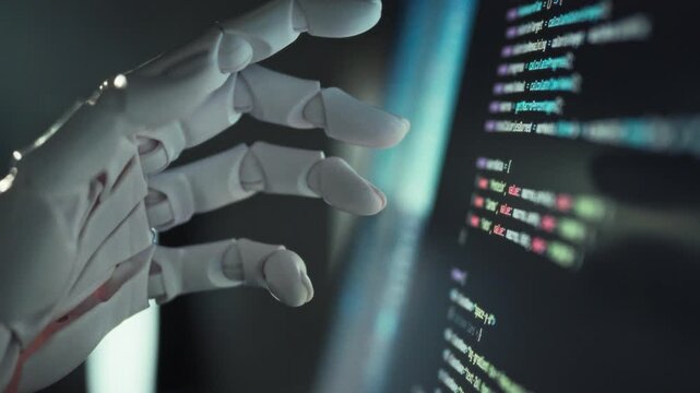 With artificial intelligence guiding it, software-controlled robotic system meticulously crafts lines code, embodying development automation where technology streamlines programming boost efficiency