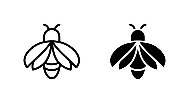 Firefly Icons, Insect Vector Art, Light Bug Graphics, Summer Night Symbols