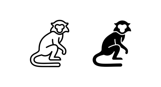 Monkey Icon Set, Primate Silhouette Vector Graphics, Animal Symbol Collection