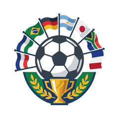 Obraz premium Soccer Championship Trophy with National Flags and Laurel Wreath.