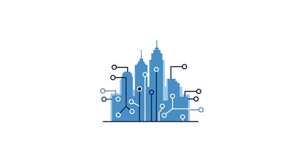 Fototapeta premium A stylized illustration of a modern city skyline integrated with digital circuitry