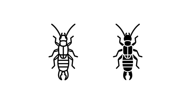 Earwig Insect Icons, Pest Control Vector Graphics, Small Bug Line Art