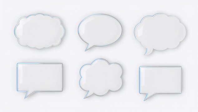 Set of Six Different Cloud-Shaped and Speech Bubble Icons for Communication and Design