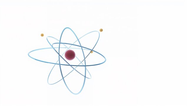 Scientific atom model with orbitals and particles on a white background