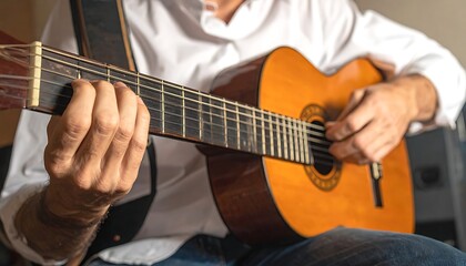 Obraz premium A man playing an acoustic guitar
