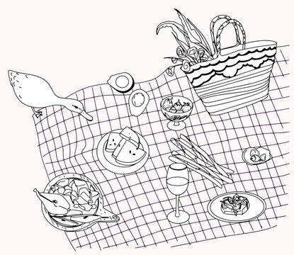 Set of vector summer illustrations and design elements - a simple and concise set of items for creating a picnic invitation.