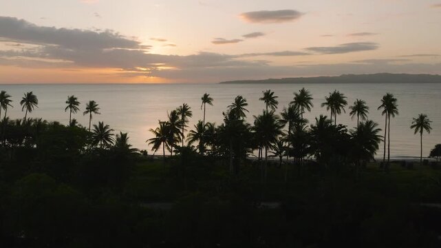 Tropical Island with coconut trees, dusk time in Santa Fe, Tablas, Romblon. Philippines.