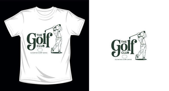 Golf player swinging driver with elevating every swing text design.