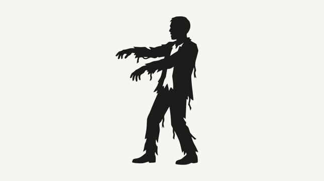 Silhouette of a menacing zombie figure walking forward, isolated.