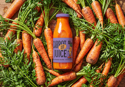Carrot Juice Glass Bottle Mockup