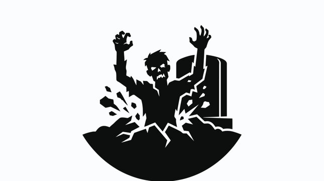 Silhouette of a Zombie Emerging from a Grave, Reaching Upwards.