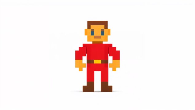 Pixelated Male Character in Red Shirt and Brown Pants, Retro Video Game Style