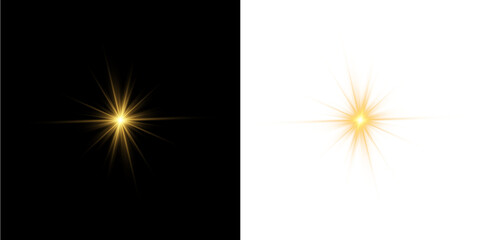 Obraz premium Golden shining explosion with sharp rays and soft radiant aura for various overlays, PNG vector graphics.