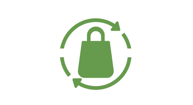 A green icon showing a shopping bag inside a circular recycling arrow symbol