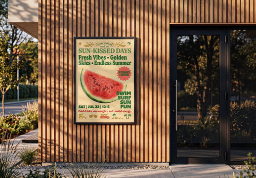 Outdoor Poster On Wall Mockup