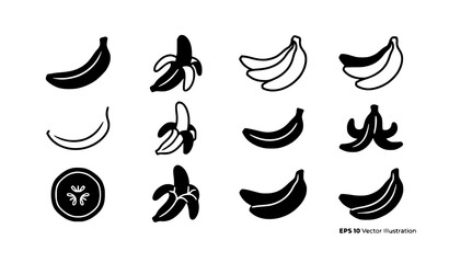 Naklejka premium Modern banana icon collection black and white vector design