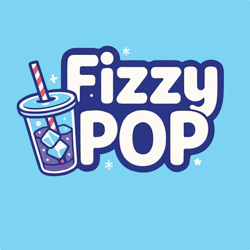Creative illustration showcasing a refreshing soda drink with ice cubes and a striped straw for a fun beverage brand logo