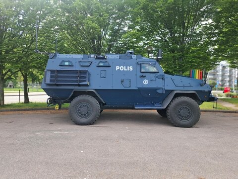 Swedish Police Armored Vehicle in Urban Area