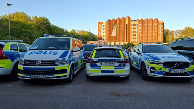 Swedish Police Cars Parked in an Urban Area