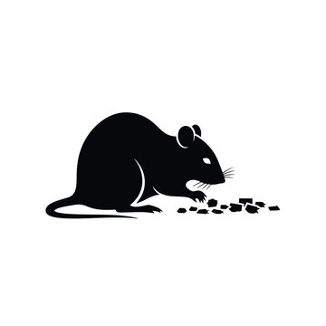 Black silhouette of a mouse eating.