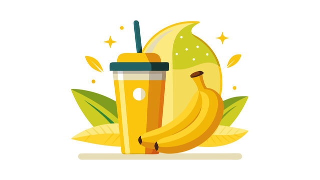 Fresh banana smoothie drink illustration with tropical fruit and healthy beverage concept.