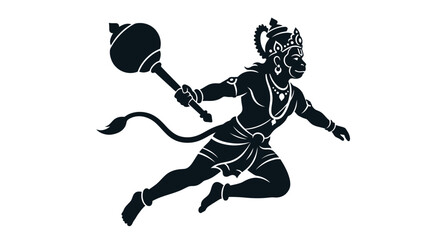 Fototapeta premium Silhouette of Lord Hanuman holding a Gada weapon.